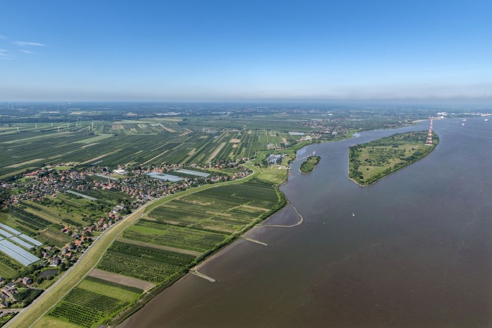 Luftbild Lühe - Festland und Insel des Flußverlaufes Elbe Grünendeich, Lühe und Lühesand im Bundesland Niedersachsen, Deutschland