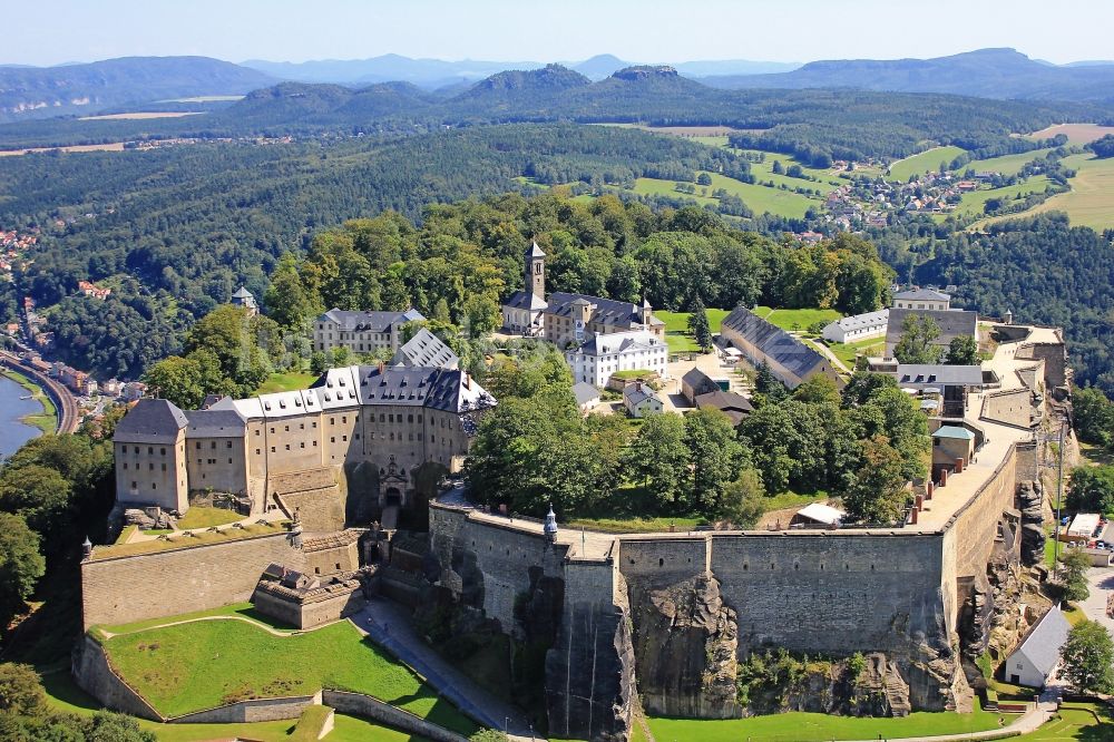 Luftbild Königstein - Festung Königstein an der Elbe im Landkreis Sächsische Schweiz-Osterzgebirge im Bundesland Sachsen