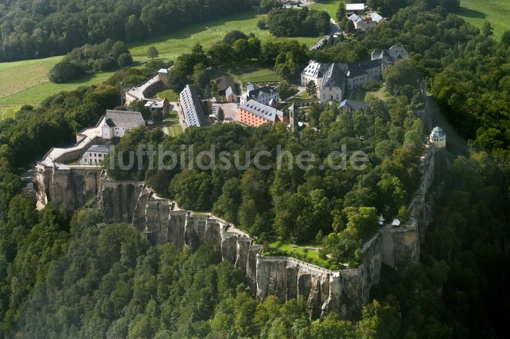 Luftaufnahme Königstein - Festung Königstein an der Elbe im Landkreis Sächsische Schweiz-Osterzgebirge im Bundesland Sachsen