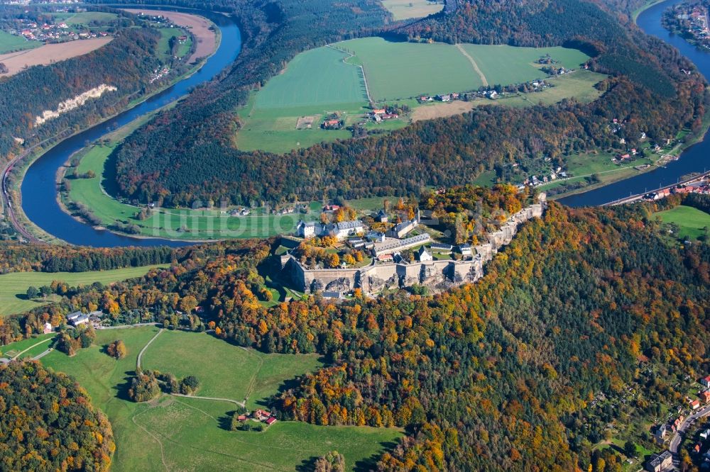 Luftaufnahme Königstein - Festung Königstein an der Elbe im Landkreis Sächsische Schweiz-Osterzgebirge im Bundesland Sachsen
