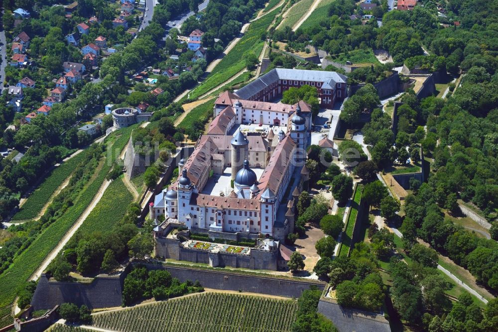 Würzburg von oben - Festung Marienberg in Würzburg im Bundesland Bayern