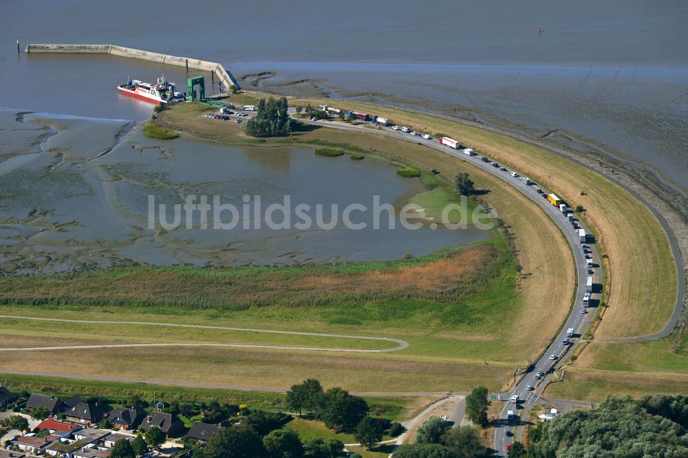 Glückstadt von oben - Fähr- Hafenanlagen an der Elbe in Glückstadt im Bundesland Schleswig-Holstein, Deutschland