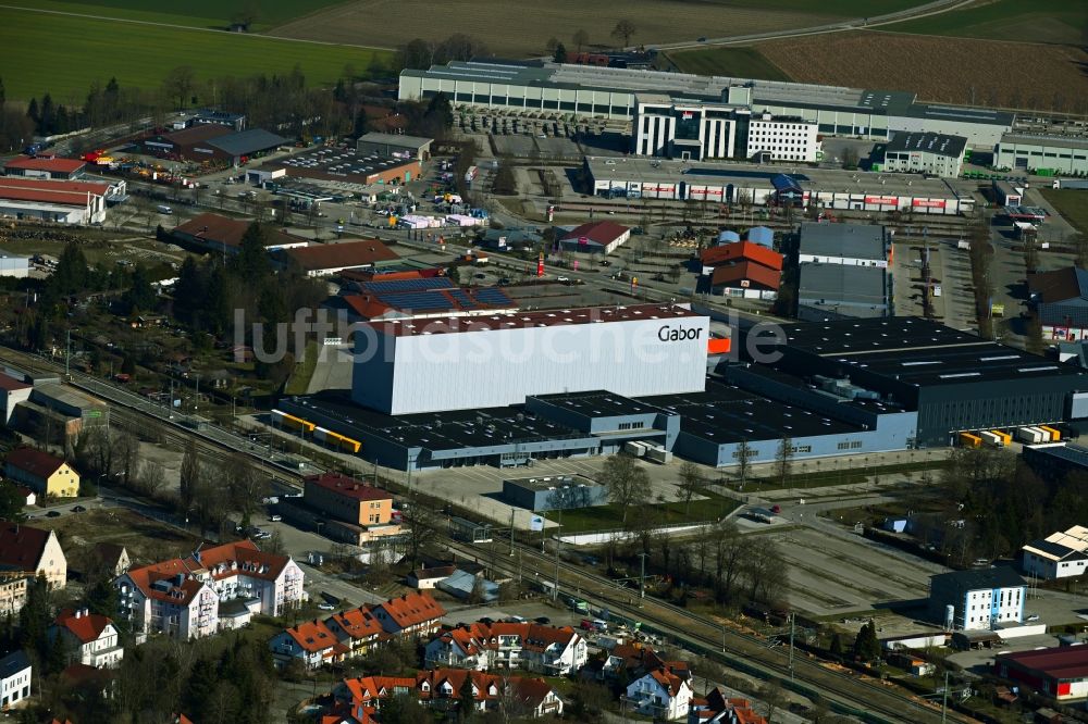 Luftaufnahme Mindelheim - Firmengelände des Gabor Outlet Mindelheim an der Industriestraße in Mindelheim im Bundesland Bayern, Deutschland