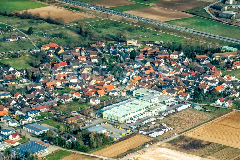 Luftaufnahme Meißenheim - Firmengelände der Mewa Textilsevice und Ortsteil Kürzel in Meißenheim im Bundesland Baden-Württemberg, Deutschland