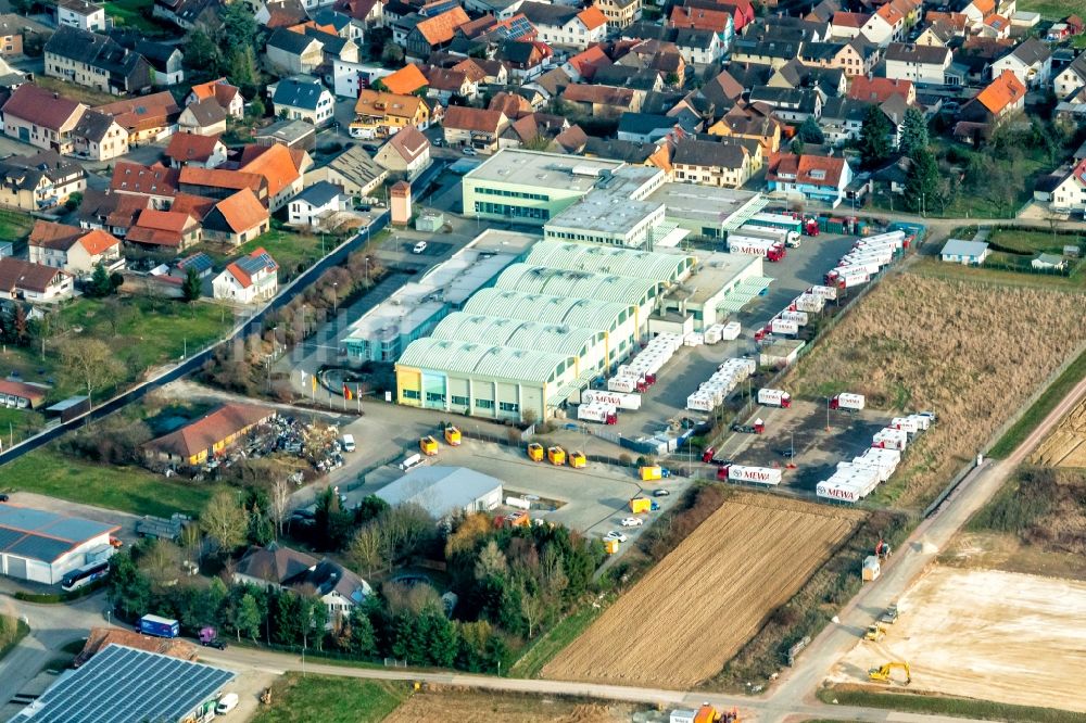 Meißenheim von oben - Firmengelände der Mewa Textilsevice und Ortsteil Kürzel in Meißenheim im Bundesland Baden-Württemberg, Deutschland