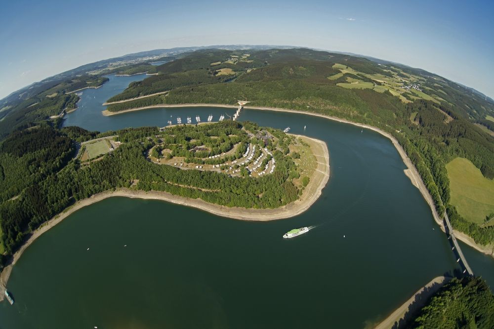 Luftbild Olpe - Fischaugenperspektive vom Biggesee bei Olpe im Bundesland Nordrhein-Westfalen