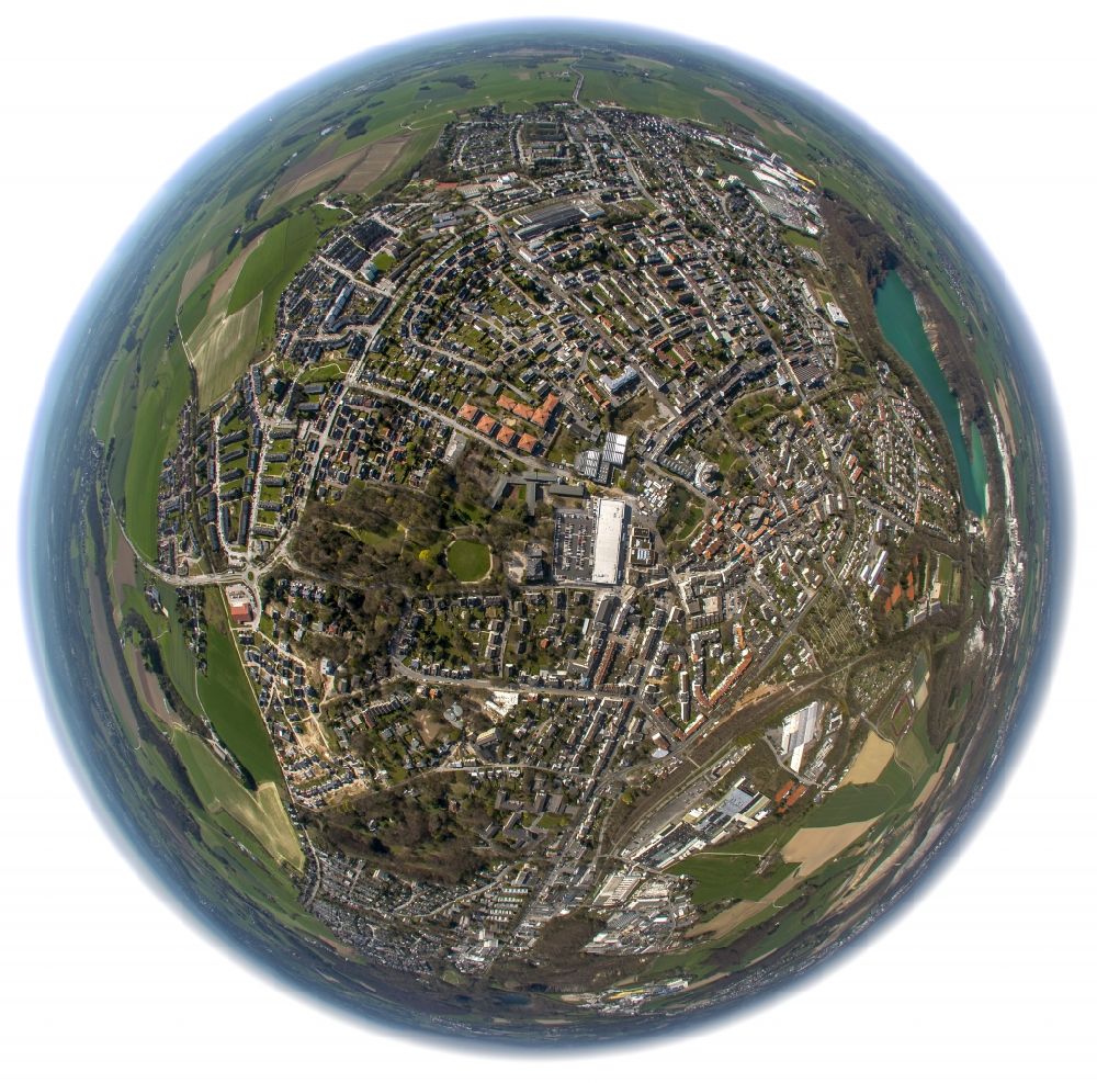 Luftaufnahme Wülfrath - Fischaugenperspektive der Stadt Wülfrath im Bundesland Nordrhein-Westfalen