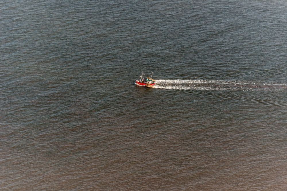 Luftbild Sankt Peter-Ording - Fischerboot vor der Insel Trischen bei Friedrichskoog in Schleswig-Holstein