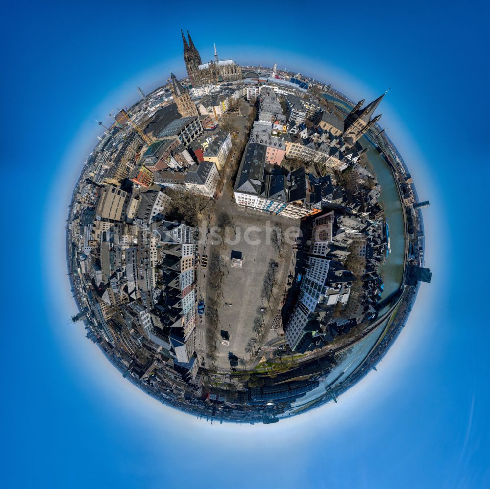 Luftaufnahme Köln - Fish Eye- Perspektive Altstadtbereich und Innenstadtzentrum in Köln im Bundesland Nordrhein-Westfalen, Deutschland