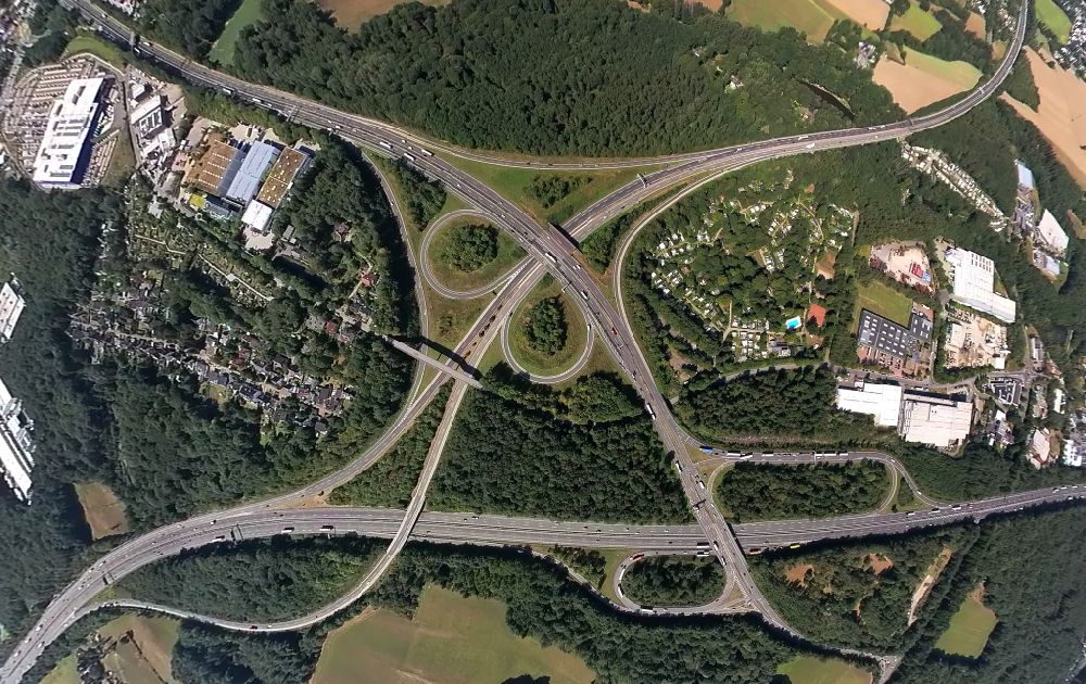 Luftbild Stefansbecke - Fish Eye- Perspektive AK Autobahnkreuz Wuppertal-Nord in Sprockhövel im Ennepe-Ruhr-Kreis ind Nordrhein-Westfalen