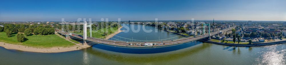 Luftbild Köln - Fish Eye- Perspektive Baustelle zu Sanierungsarbeiten am Straßen- Brückenbauwerk Mülheimer Brücke in Köln im Bundesland Nordrhein-Westfalen, Deutschland