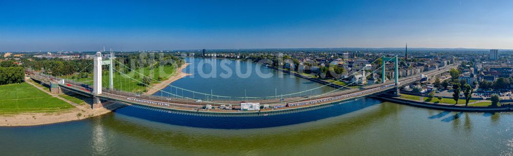 Köln von oben - Fish Eye- Perspektive Baustelle zu Sanierungsarbeiten am Straßen- Brückenbauwerk Mülheimer Brücke in Köln im Bundesland Nordrhein-Westfalen, Deutschland