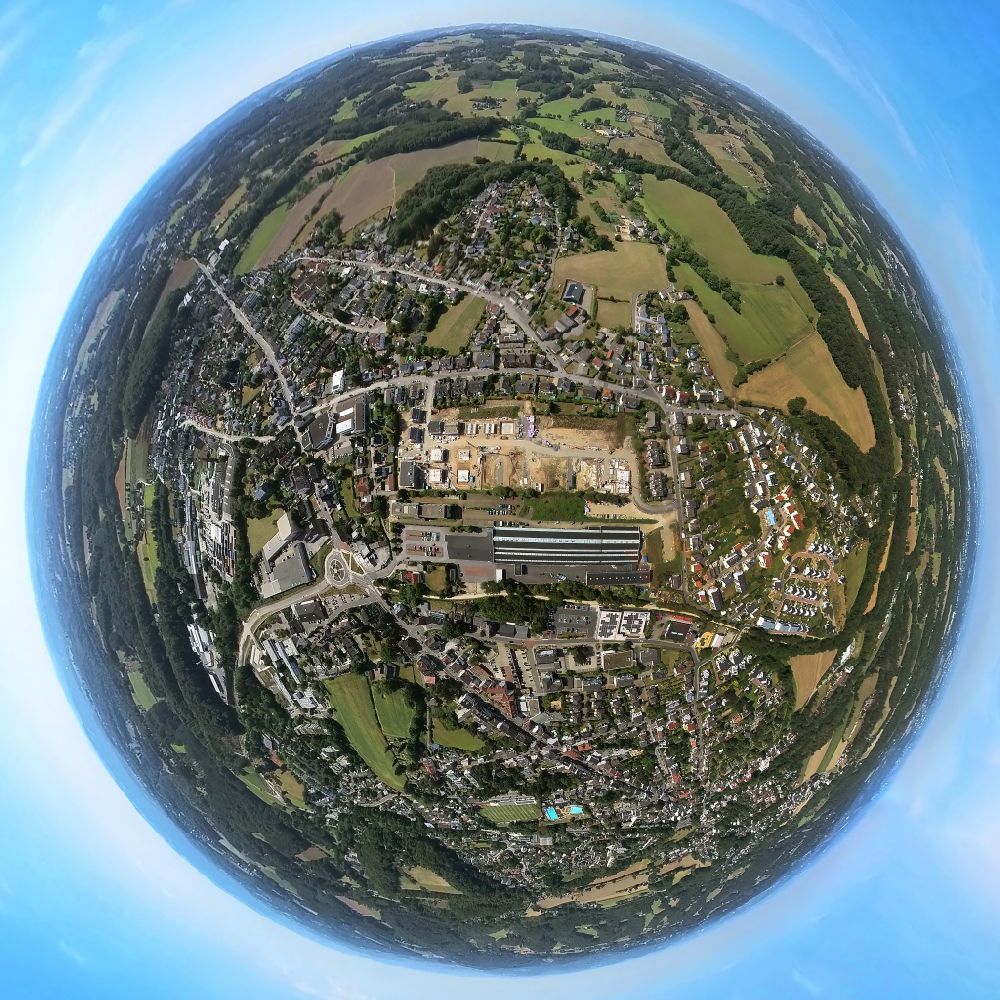 Luftaufnahme Sprockhövel - Fish Eye- Perspektive Baustelle Wohngebiet einer Mehrfamilienhaussiedlung in Sprockhövel im Bundesland Nordrhein-Westfalen, Deutschland