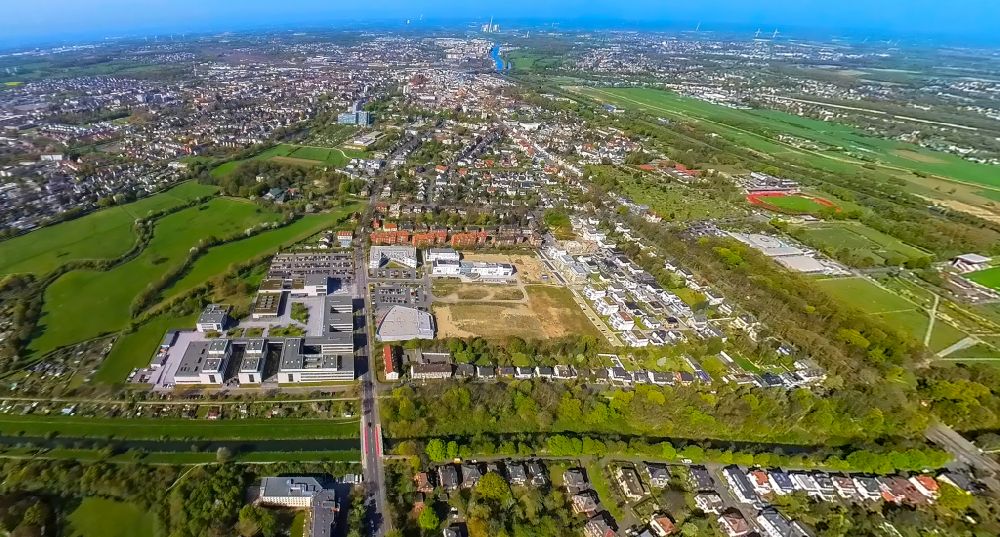 Hamm von oben - Fish Eye- Perspektive Baustelle zum Neubau- Wohngebiet Paracelsuspark in Hamm im Bundesland Nordrhein-Westfalen, Deutschland