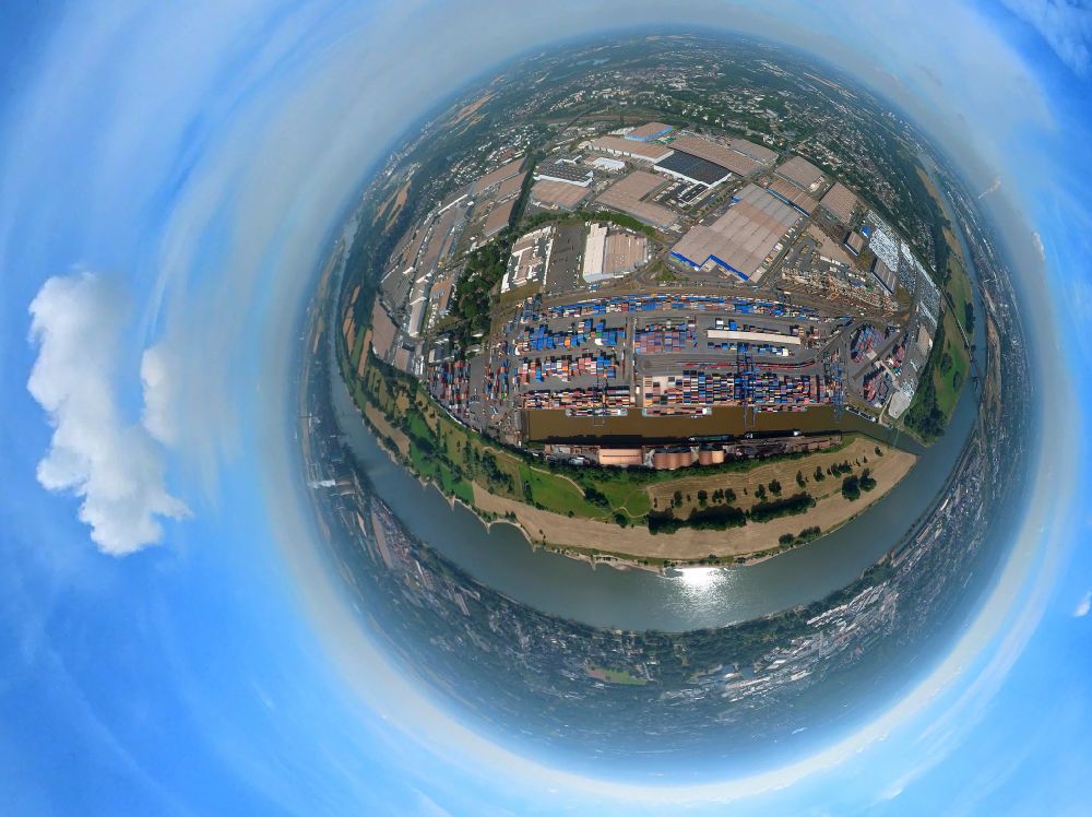 Luftbild Duisburg - Fish Eye- Perspektive Containerterminal im Containerhafen des Binnenhafen Duisburg Intermodal Terminal (DIT) in Duisburg im Bundesland Nordrhein-Westfalen