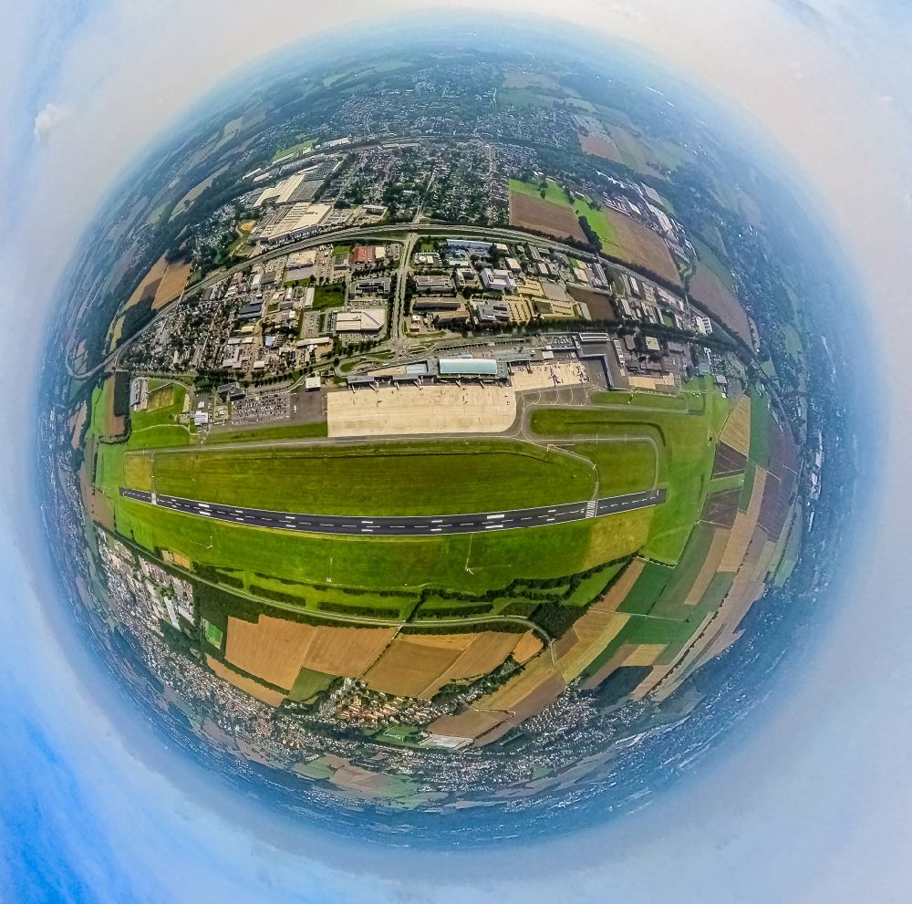 Luftbild Dortmund - Fish Eye- Perspektive Gelände des Flughafen in Dortmund im Bundesland Nordrhein-Westfalen, Deutschland