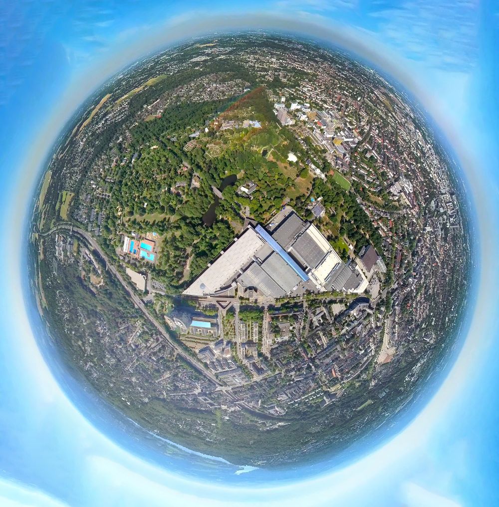 Luftaufnahme Essen - Fish Eye- Perspektive Gelände der Messe in Essen im Bundesland Nordrhein-Westfalen