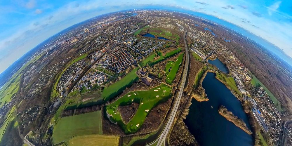 Luftbild Duisburg - Fish Eye- Perspektive Golfplatz Golf & More in Duisburg im Bundesland Nordrhein-Westfalen, Deutschland