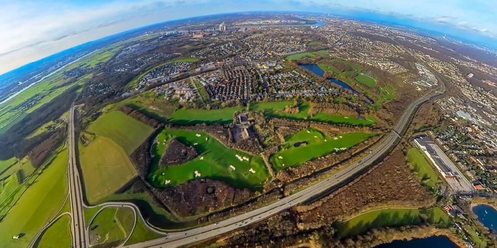 Luftaufnahme Duisburg - Fish Eye- Perspektive Golfplatz Golf & More in Duisburg im Bundesland Nordrhein-Westfalen, Deutschland