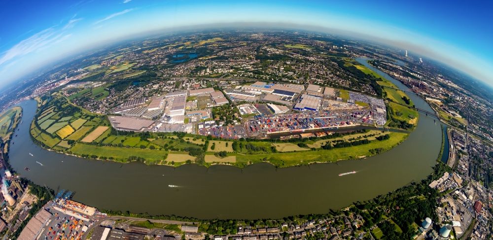 Luftaufnahme Duisburg - Fish Eye- Perspektive Industrie- und Gewerbegebiet in Duisburg im Bundesland Nordrhein-Westfalen, Deutschland