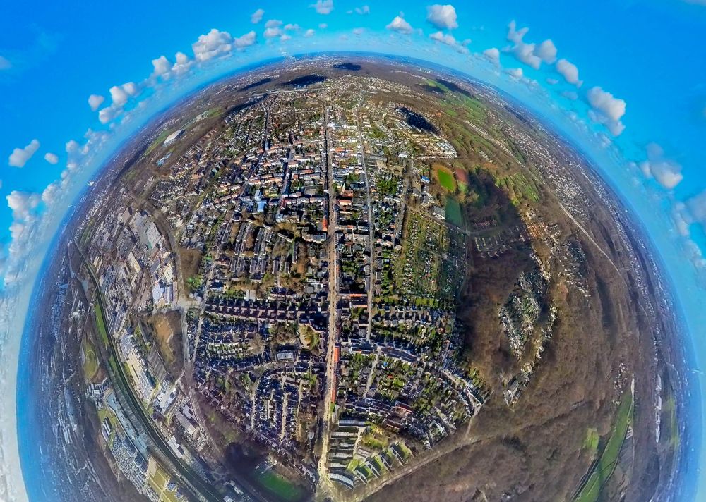 Luftaufnahme Gelsenkirchen - Fish Eye- Perspektive Innenstadt in Gelsenkirchen im Bundesland Nordrhein-Westfalen, Deutschland