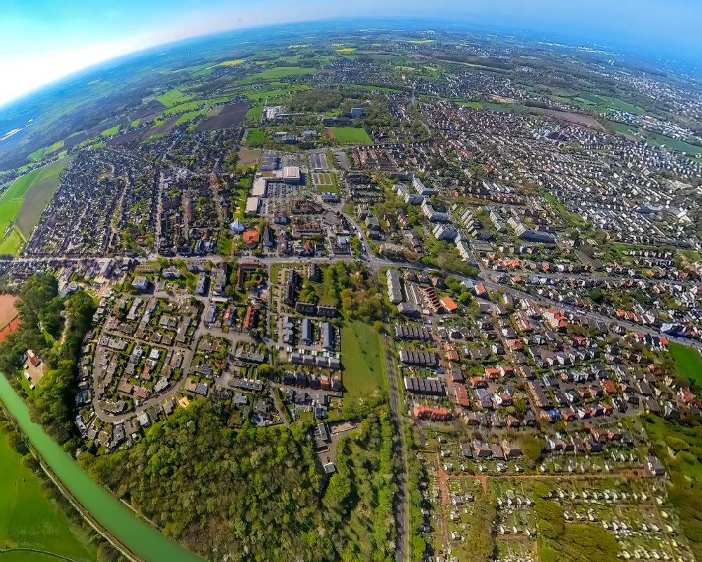 Luftaufnahme Hamm - Fish Eye- Perspektive Ortsansicht im Ortsteil Werries in Hamm im Bundesland Nordrhein-Westfalen, Deutschland