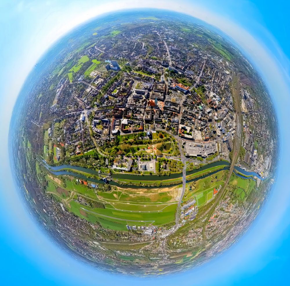 Luftaufnahme Hamm - Fish Eye- Perspektive Stadtansicht vom Innenstadtbereich in Hamm im Bundesland Nordrhein-Westfalen, Deutschland