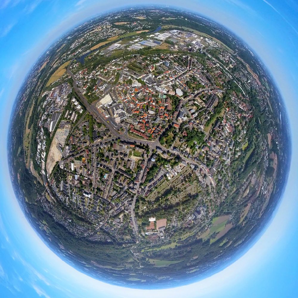 Luftbild Hattingen - Fish Eye- Perspektive Stadtansicht vom Innenstadtbereich in Hattingen im Bundesland Nordrhein-Westfalen, Deutschland