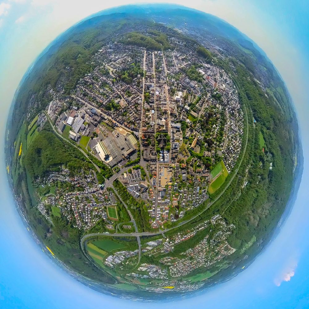 Neheim von oben - Fish Eye- Perspektive Stadtansicht vom Innenstadtbereich in Neheim im Bundesland Nordrhein-Westfalen, Deutschland