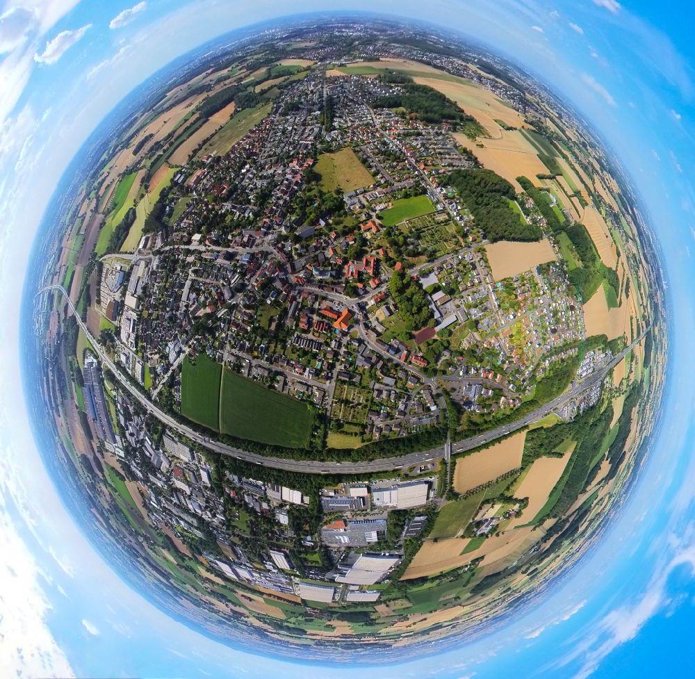 Hamm von oben - Fish Eye- Perspektive Stadtansicht vom Innenstadtbereich von Rhynern in Hamm im Bundesland Nordrhein-Westfalen, Deutschland