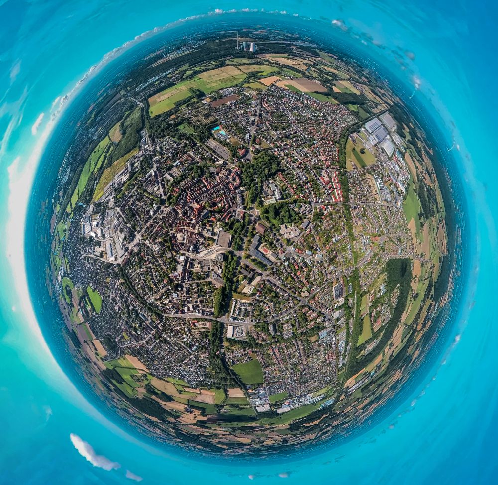 Luftaufnahme Werne - Fish Eye- Perspektive Stadtansicht vom Innenstadtbereich in Werne im Bundesland Nordrhein-Westfalen, Deutschland