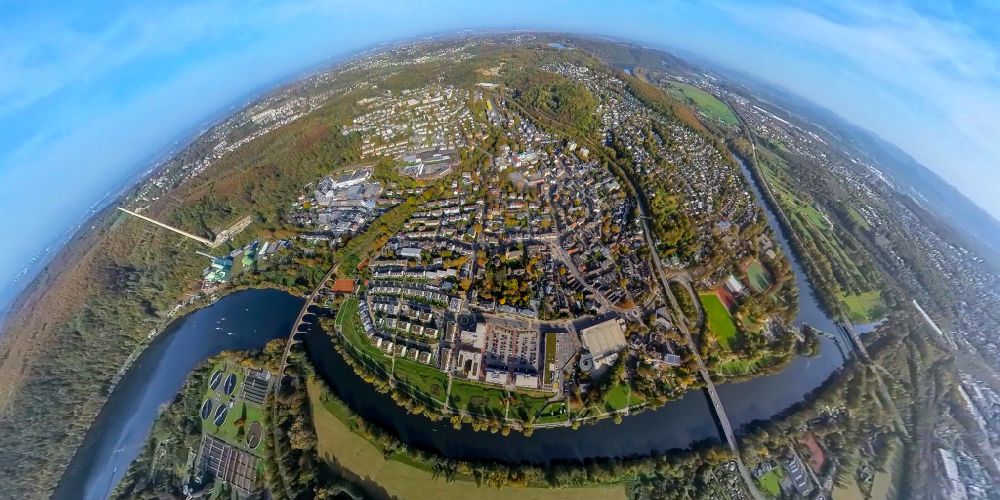 Luftaufnahme Herdecke - Fish Eye- Perspektive Stadtzentrum im Innenstadtbereich in Herdecke im Bundesland Nordrhein-Westfalen, Deutschland
