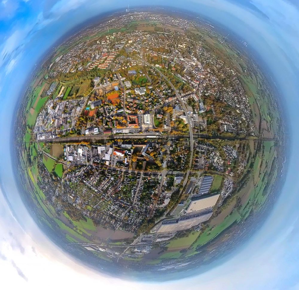 Luftbild Kamen - Fish Eye- Perspektive Stadtzentrum im Innenstadtbereich in Kamen im Bundesland Nordrhein-Westfalen, Deutschland