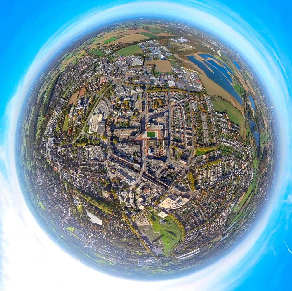 Luftaufnahme Kamp-Lintfort - Fish Eye- Perspektive Stadtzentrum im Innenstadtbereich in Kamp-Lintfort im Bundesland Nordrhein-Westfalen, Deutschland