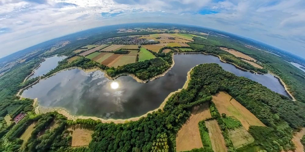 Haltern am See von oben - Fish Eye- Perspektive Talsperren - Stausee in Haltern am See im Bundesland Nordrhein-Westfalen, Deutschland