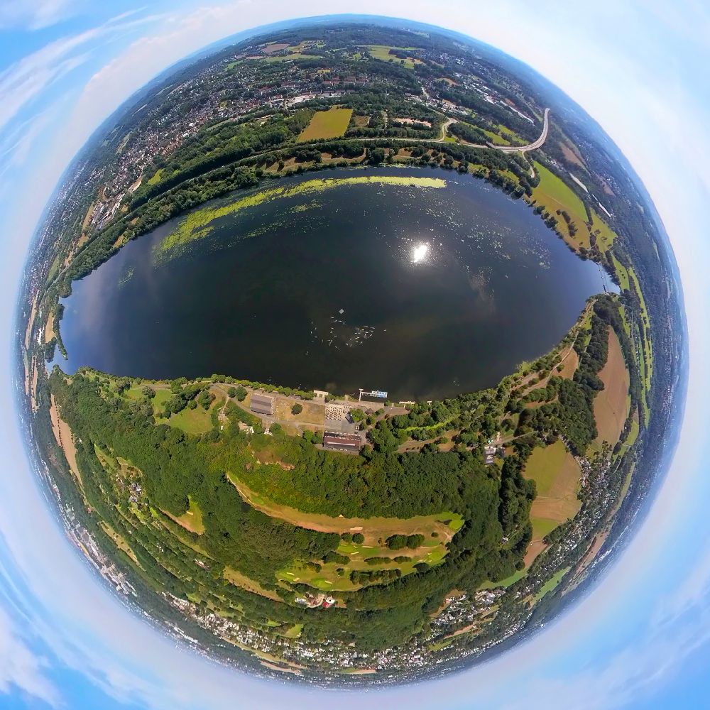 Luftaufnahme Witten - Fish Eye- Perspektive Uferbereiche des Sees Kemnader See in Herbede im Bundesland Nordrhein-Westfalen