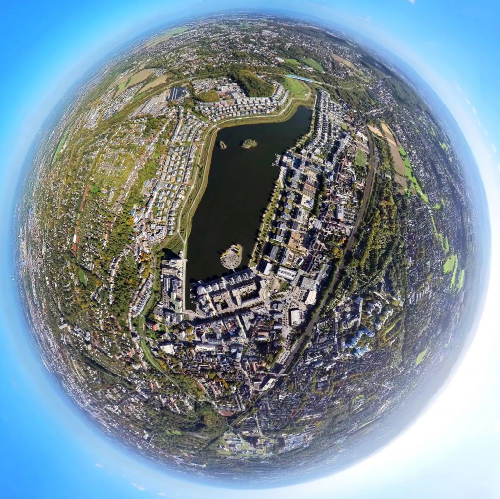 Luftaufnahme Dortmund - Fish Eye- Perspektive Wohngebiete am Phoenix See in Dortmund im Bundesland Nordrhein-Westfalen