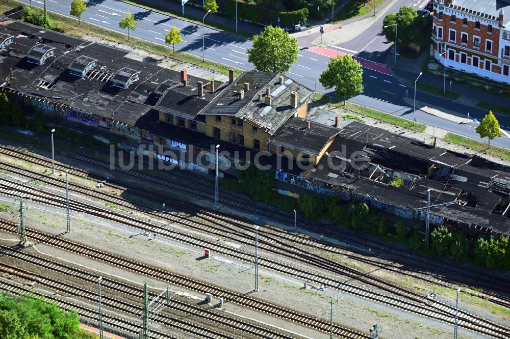 Dessau von oben - Flächen und Immobilien auf dem ehemaligen Güterbahnhof in Dessau im Bundesland Sachsen-Anhalt, Deutschland