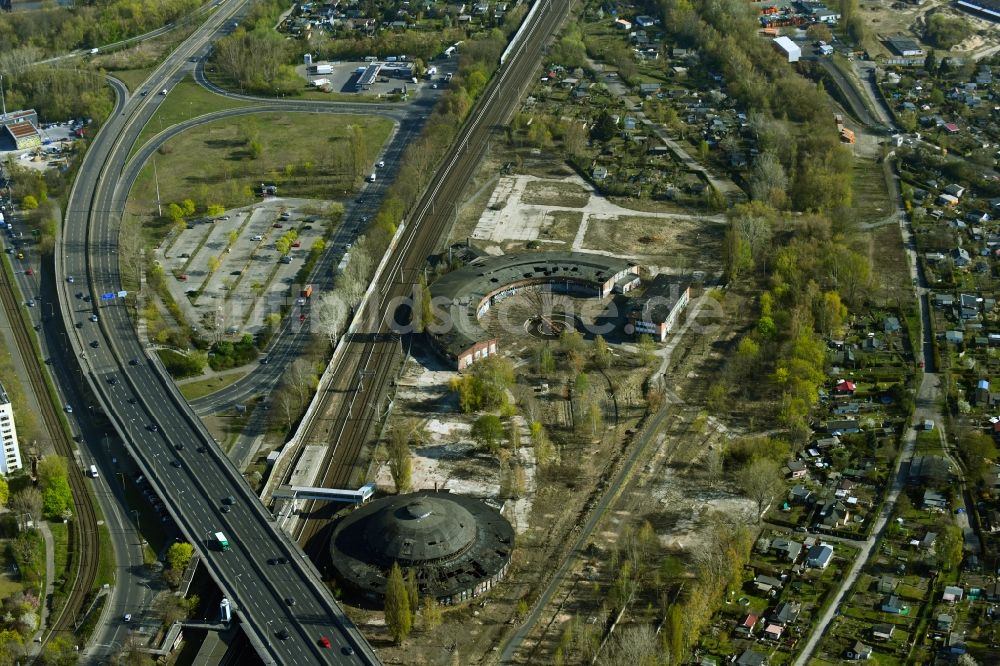 Luftbild Berlin - Flächen und Immobilien auf dem ehemaligen Rangierbahnhof und Güterbahnhof Am Feuchten Winkel im Ortsteil Pankow in Berlin, Deutschland