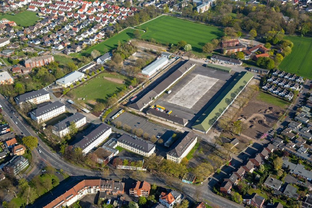 Luftaufnahme Hamm - Flüchtlingsheim- und Asylunterkunfts- Gebäude auf dem Gelände der ehemaligen Newcastle Barracks in Hamm im Bundesland Nordrhein-Westfalen