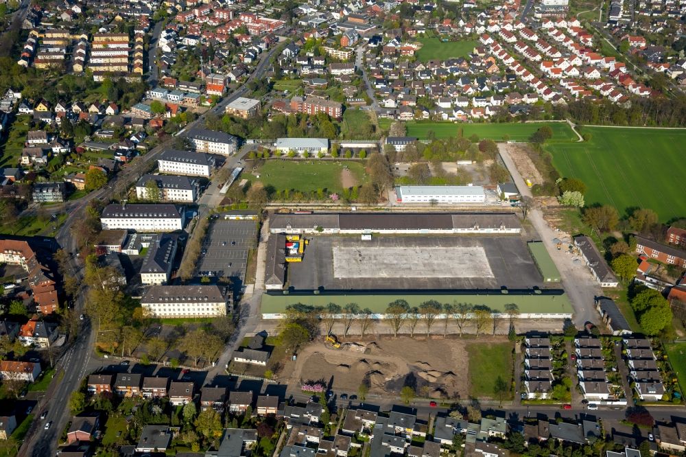 Hamm aus der Vogelperspektive: Flüchtlingsheim- und Asylunterkunfts- Gebäude auf dem Gelände der ehemaligen Newcastle Barracks in Hamm im Bundesland Nordrhein-Westfalen
