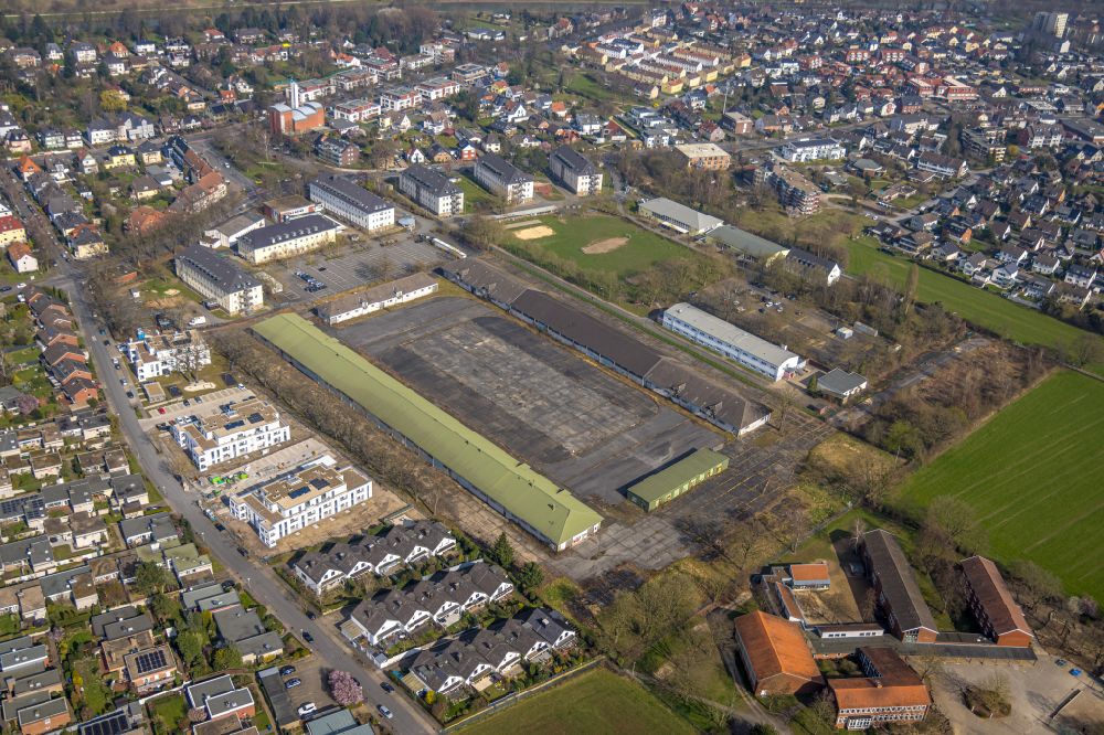 Luftbild Hamm - Flüchtlingsheim- und Asylunterkunfts- Gebäude auf dem Gelände der ehemaligen Newcastle Barracks in Hamm im Bundesland Nordrhein-Westfalen