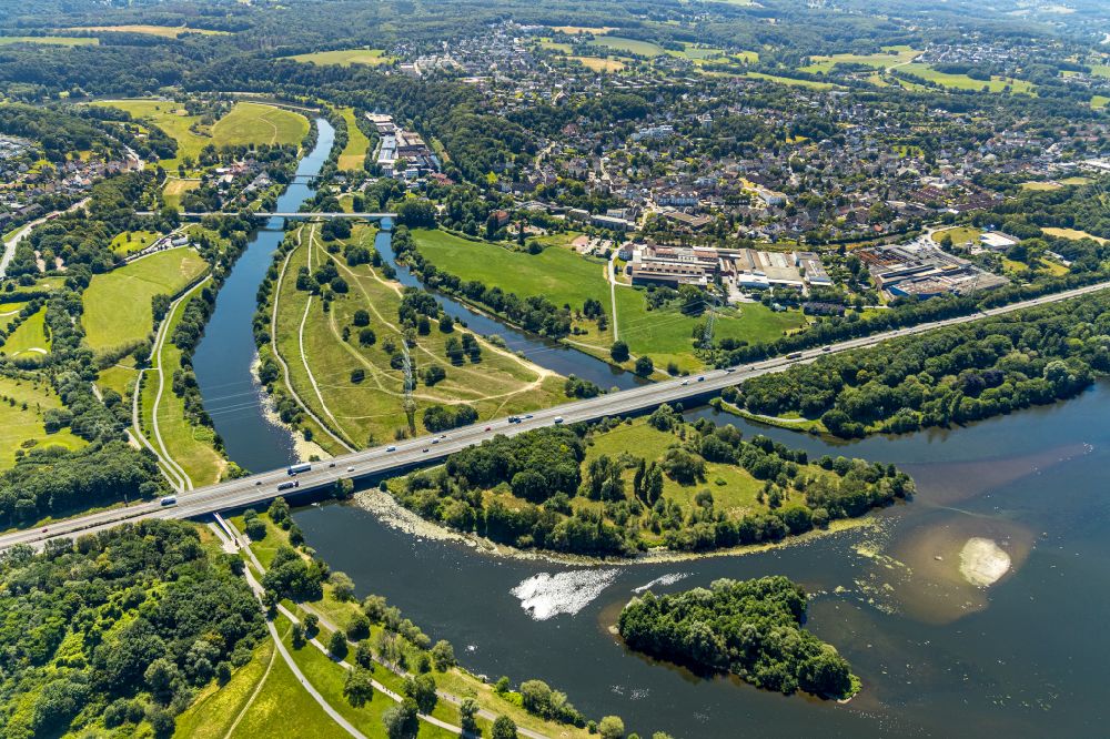 Luftbild Herbede - Fluss - Brückenbauwerk Autobahnbrücke BAB A43 in Herbede im Bundesland Nordrhein-Westfalen