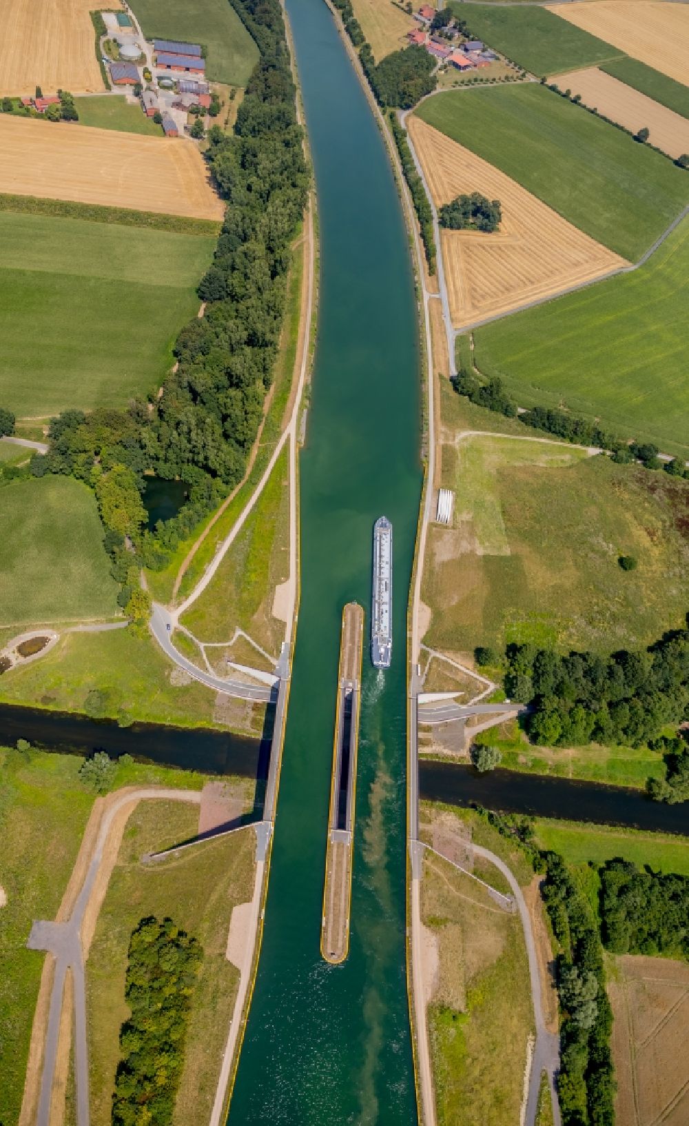 Luftbild Olfen - Fluß - Brückenbauwerk der Kanalbrücke Lippe Neue Fahrt im Ortsteil Sülsen in Olfen im Bundesland Nordrhein-Westfalen, Deutschland