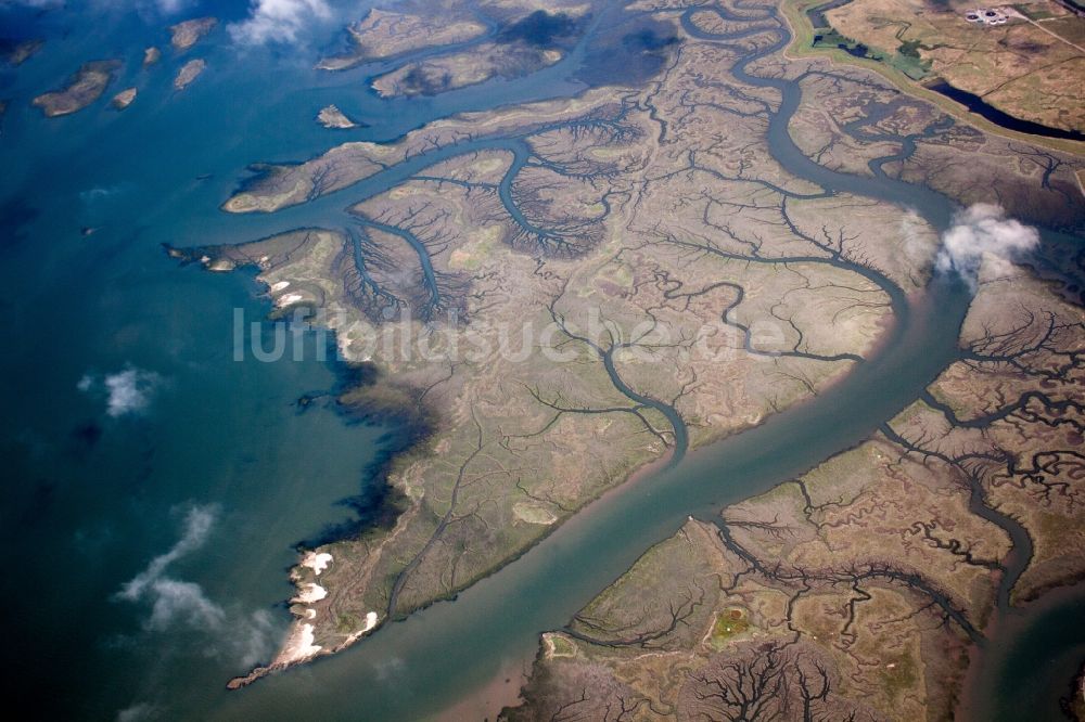 Isle of Grain aus der Vogelperspektive: Fluß- Delta Mündung der Themse in Isle of Grain in England, Vereinigtes Königreich