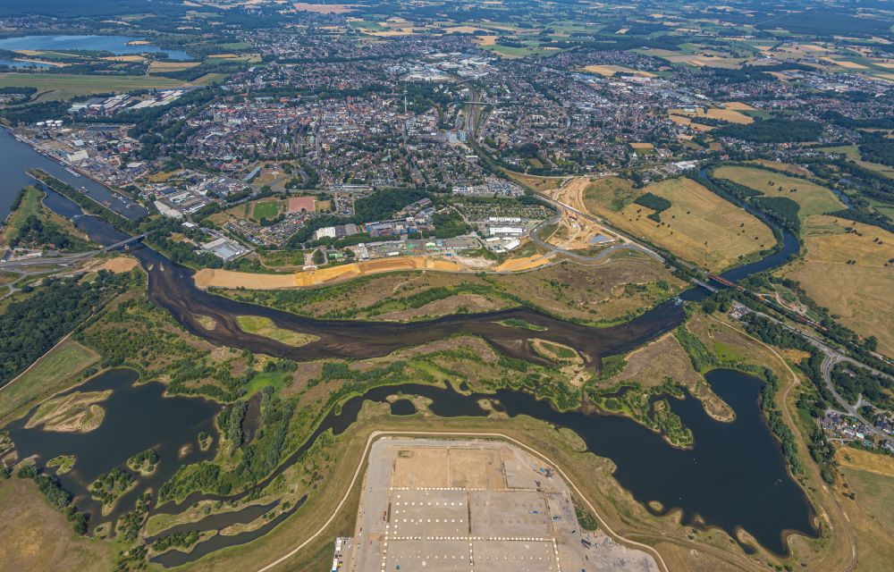 Luftaufnahme Wesel - Fluss- Delta und Mündungsbereich der Lippe in Wesel im Bundesland Nordrhein-Westfalen, Deutschland