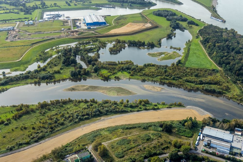 Luftaufnahme Wesel - Fluß- Delta und Strom- Mündung des Flusses Lippe in Wesel im Bundesland Nordrhein-Westfalen