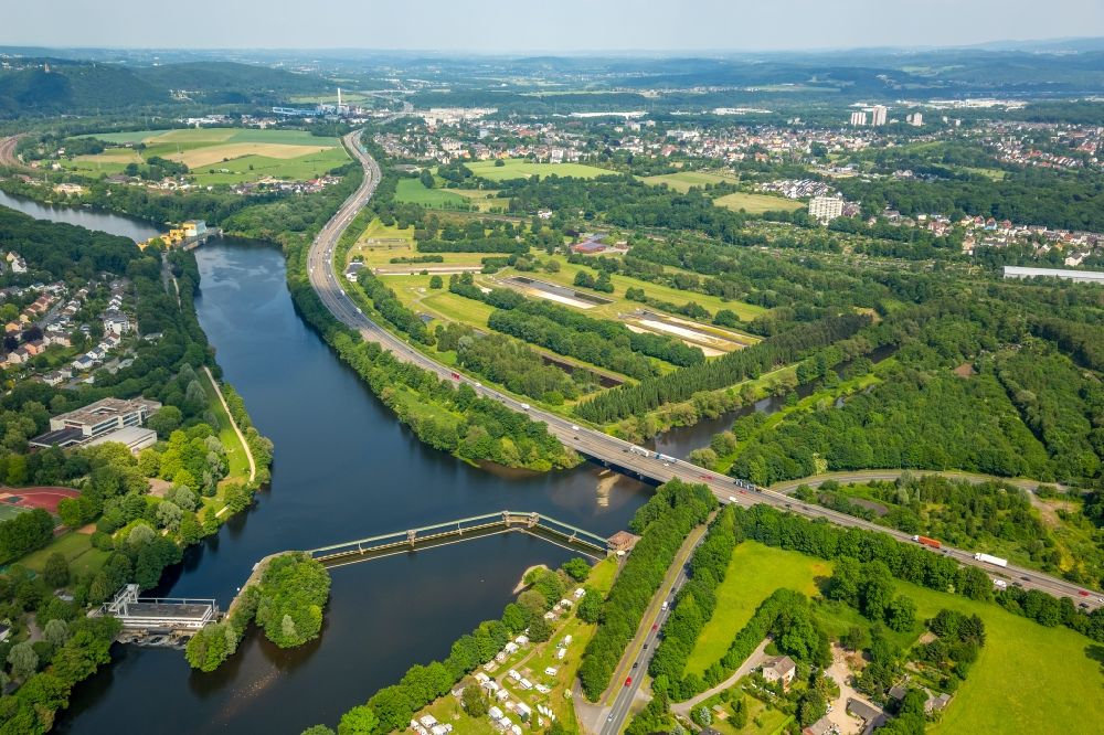 Luftbild Herdecke - Fluß- Delta und Strom- Mündung Ruhr zur Volme in Herdecke im Bundesland Nordrhein-Westfalen, Deutschland