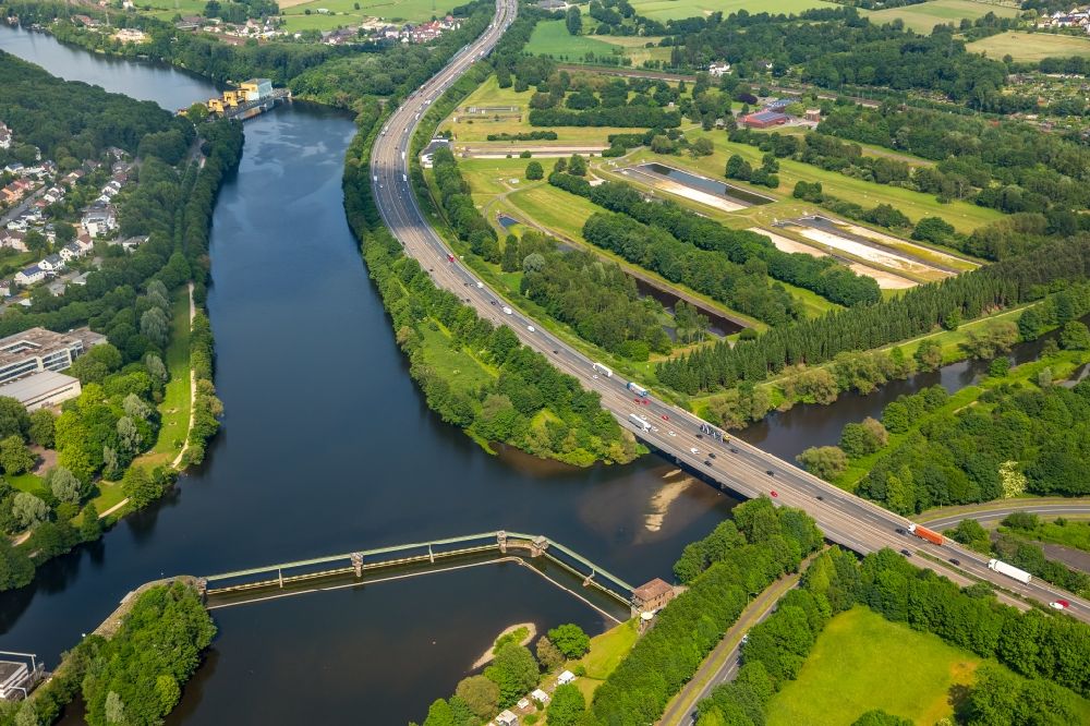 Luftaufnahme Herdecke - Fluß- Delta und Strom- Mündung Ruhr zur Volme in Herdecke im Bundesland Nordrhein-Westfalen, Deutschland