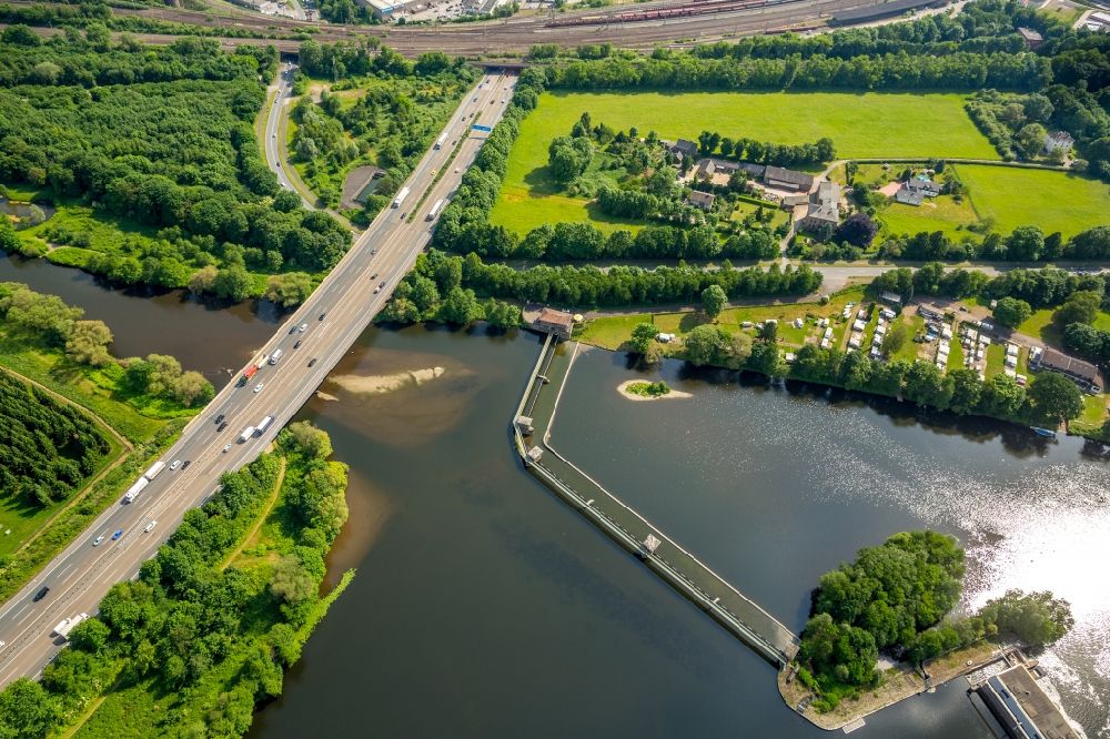 Herdecke von oben - Fluß- Delta und Strom- Mündung Ruhr zur Volme in Herdecke im Bundesland Nordrhein-Westfalen, Deutschland